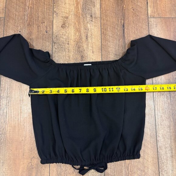 Aritzia Wilfred Eleanora Blouse Top Size XS Black Cropped Off Shoulder Tie Front - Picture 7 of 9